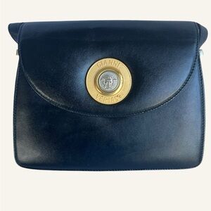 Versace Black and Gold Shoulder Bag with Leather Material and Compact Shape